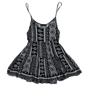 Poetry Viscose Tiered Mini Dress Boho Beach Black White